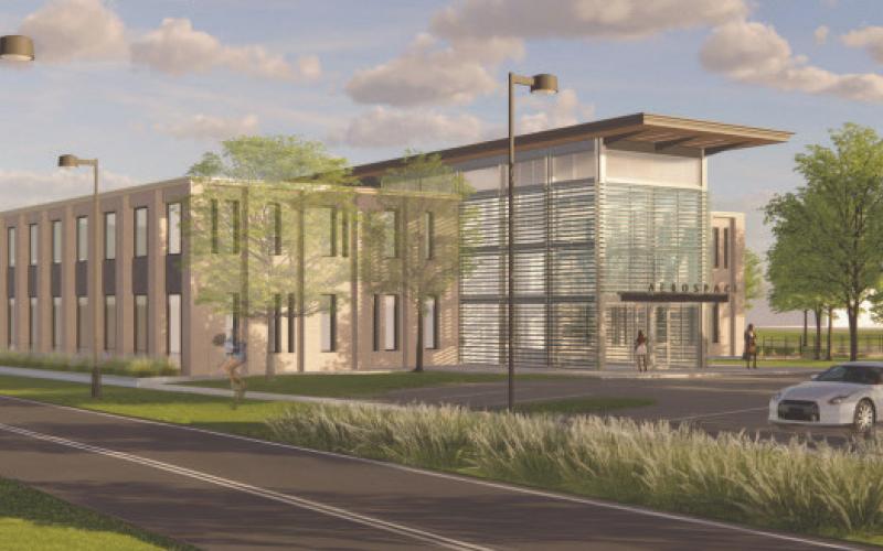 An artist’s rendering of a proposed $9 million Aerospace Building on the Nunez campus. Nunez is currently raising funds to build the facility to host Aerospace alongside other MADE initiative programs including Maritime, Defense manufacturing and Engineering.