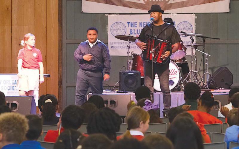 Bruce “Sunpie” Barnes plays the Blues for St. Bernard Parish Public School students.