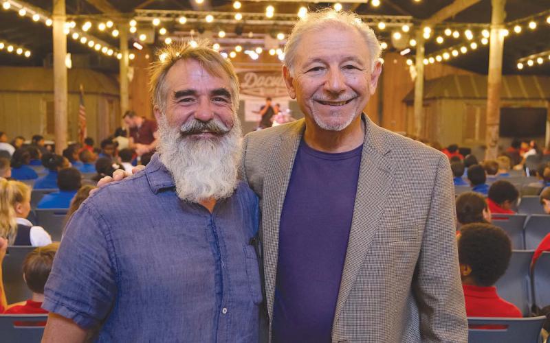 Left to right: Eric Schmidt and Charles Cassar at Blues in the Schools on Docville Farm.