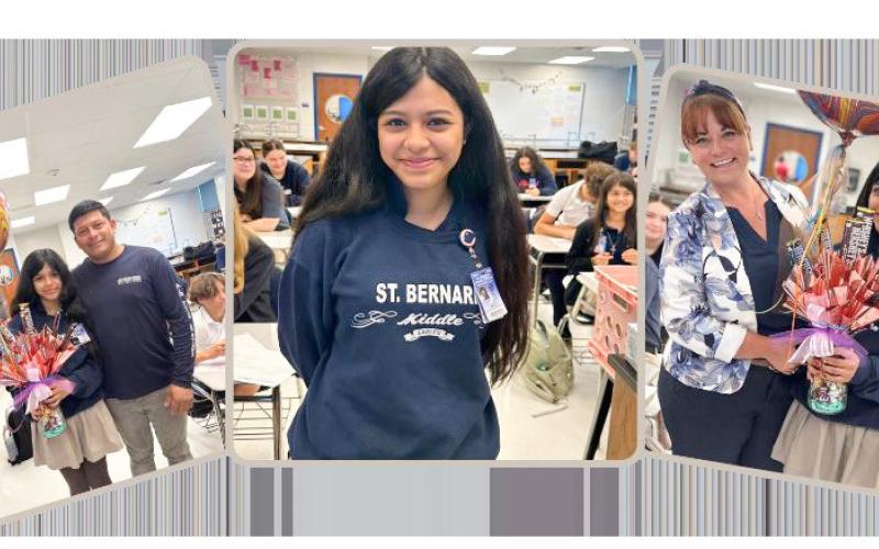 Congratulations to Bridget Raimundo Bautista who was recently named as St. Bernard Middle School's Student of the Year. According to SBM, 'Bridget embodies school spirit, demonstrates hard work, and showcases leadership. In addition to her academic achievements, she is also a talented musician who contributes her skills to the school band.'
