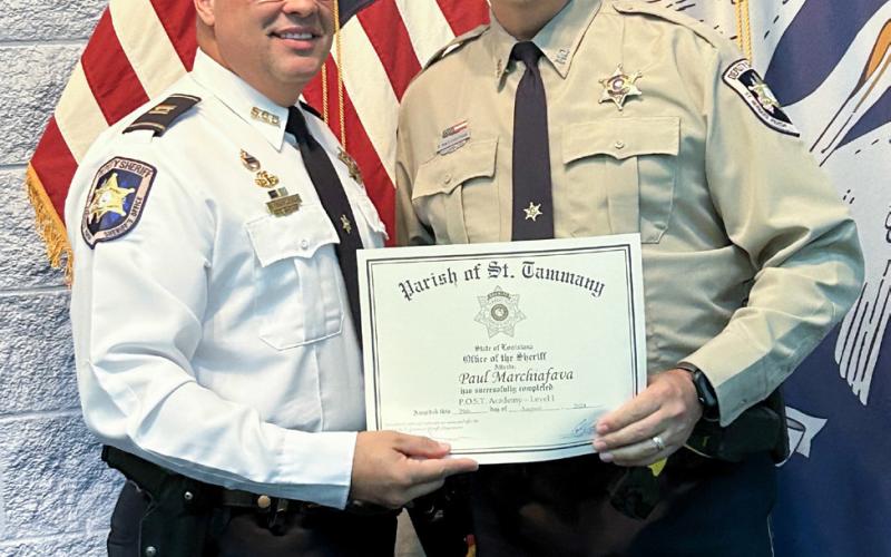 St. Bernard Parish Sheriff’s Office Reserve Division Deputy Paul Marchiafava, right, graduated Aug. 29 from the Peace Officers Standards and Training (P.O.S.T.) police academy held at the Slidell Regional Police Academy. With Reserve Deputy Marchiafava is Capt. Stephen Ingargiola, SBSO director of training.