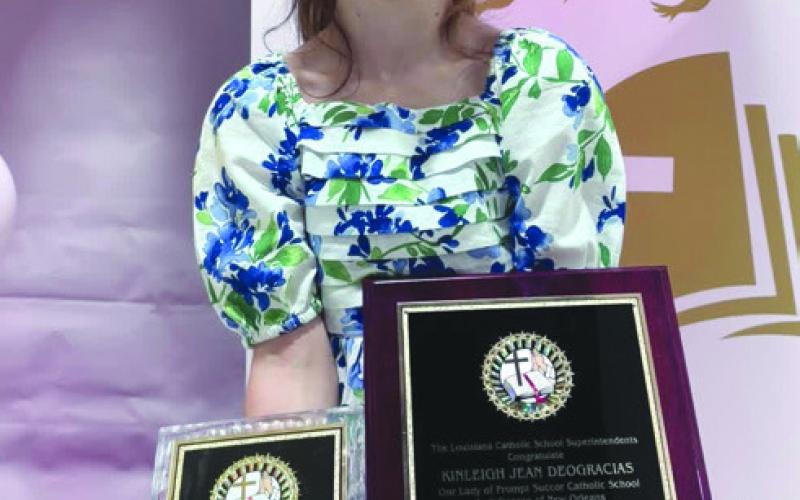 OLPS 5th grader Kinleigh Deogracias was recently recognized as the 2025-26 Louisiana Catholic School Student of the Year.