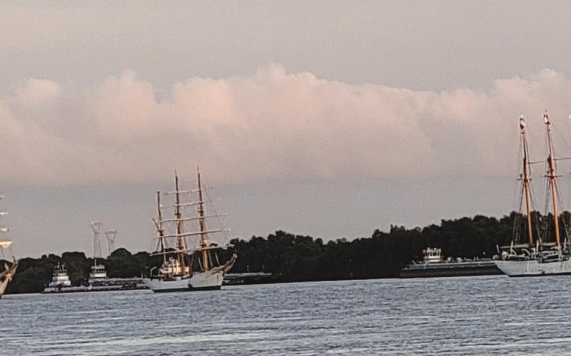 Some of the Tall Ships on the Mississippi River as part of Sail250.
