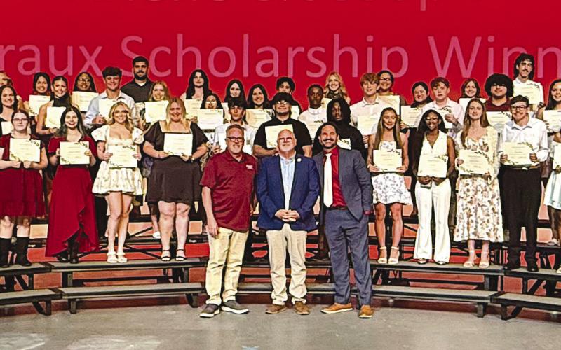 Chris and Bill Haines with 70 Meraux Scholars from Chalmette High's Class of 2026.