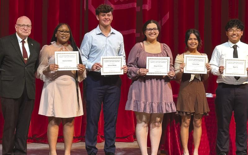 St. Bernard School Board Employees Federal Credit Union Scholarship - left to right Wayne Warner, Destiny Bullock, Jackson Nunez, Maya Dufrene, Celine Bioc, Evan Ye.