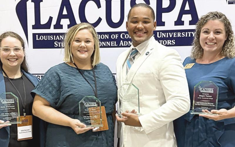 Nunez earned four awards at the 2025 Louisiana Association of College &amp;amp; University Student Personnel Administrators annual conference Oct. 6 in Hammond. Pictured from left are Emily Sherwood, Natalie Haniford, Troy Sino Jr. and Megan Trainor.