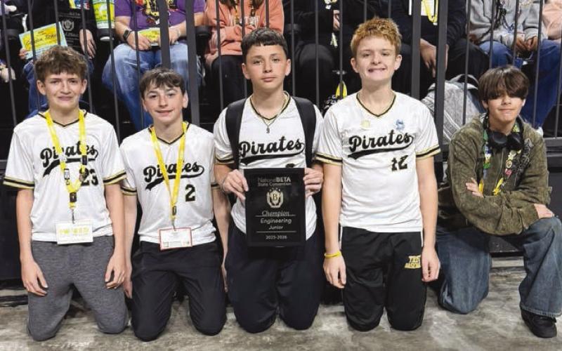 NP Trist Middle's 1st Place Engineering Team left to right– Gianni Domino, Brantley Topey, Jayden Forvendel, Micah Bastoe, Cade Billiot