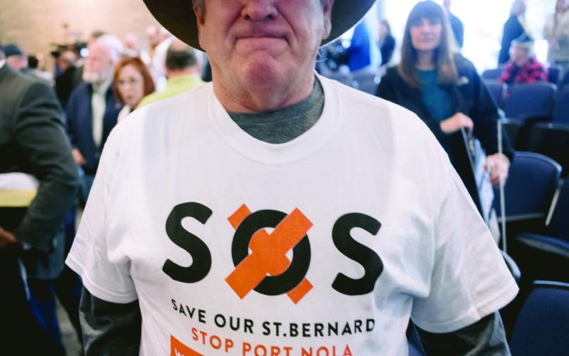 A Save Our St. Bernard (SOS) group member poses for a photo. Parish President Louis Pomes, State Representative Mike Bayham, and all of the council members stood beside Nungesser and SOS organizers at press conference and announced their intentions to fight against this project, whatever that may look like.