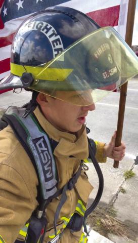 Jacob Crowe, a 26 year old St. Bernard Parish . reman ran 3.43 miles - .01 miles for every . rst responder that died on 9/11. He also ran the entire distance in the Louisiana heat, wearing his bunker gear, specialized protective clothing like heavy pants and boots that can weigh more than sixty . ve pounds!