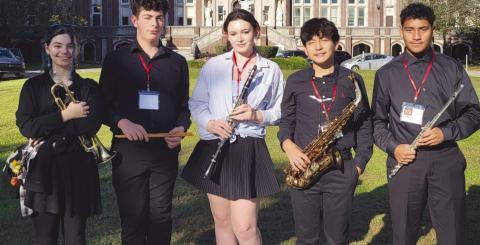 CHS Talented Music Students from left to right: Samantha Thornton, Chandler Melton,ArabellaAlphonso, Elbin Chavez Escobar, Kevin Gonzales.