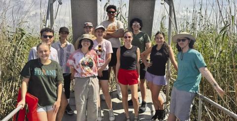 Campers at the mouth of the Mississippi measuring water quality and Rosea Cane. Pictured left to right: Tatiana Cabrera, Norman Morales, Sara Wingrove, Plaquemines Parish 4-H Agent Lou Duplantier, Joseph Suberville, Kelsey Hambrice, Kristion Thomas, St. Bernard Parish 4-H Agent Gabrielle Guerra, Christian Miller, Kathryn Dinet, and Grin Touchet.