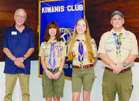 From left: St. Bernard Kiwanis President-Elect Michael Pechon, Troop 11 Eagle Scout Payten Perez, Troop 11 Eagle Scout Lucy Roberts, Troop 11 Scoutmaster Harry Deimel.