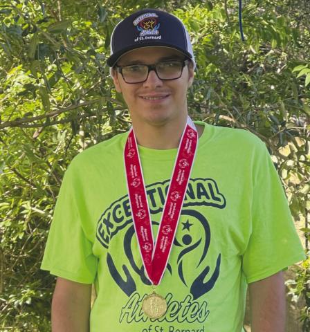 Stephen Hernandez, the son of Melissa Bruno and Stephen Hernandez Sr., is a member of The Exceptional Athletes of St Bernard. Stephen recently participated at the State Special Olympics track meet in Hammond where he won 1st place in the 100 yd dash. This accomplishment has qualified him to compete in the National Special Olympics Track Meet in Minnesota in June of 2026, where he will be proudly representing Exceptional Athletes and St. Bernard Parish.