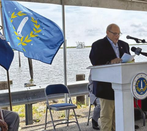 State Representative Mike Bayham spoke during St. Bernard's annual Hurricane Katrina Memorial.