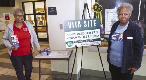 VITA Site Coordinator Gail Jenkins and Gwen Ricks are providing free tax filing services on behalf of the United Way's VITA program on the Nunez campus. Visitors are welcome to take advantage of this service and do not have to be enrolled in or otherwise aliated with Nunez.