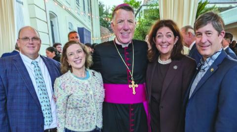 From left: Rep. Mike Bayham, Rep. Aimee Freeman, Archbishop James Checchio, Rep. Stephanie Berault, and Sen. Kirk Talbot.
