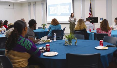 Nunez Community College in Chalmette named 230 students to its Dean’s List for the Spring 2025 semester. Those students will be treated to a Dean’s List Luncheon next semester. Pictured, Nunez Chancellor Tina Tinney congratulates Fall 2024 Dean’s List students at their luncheon in March.