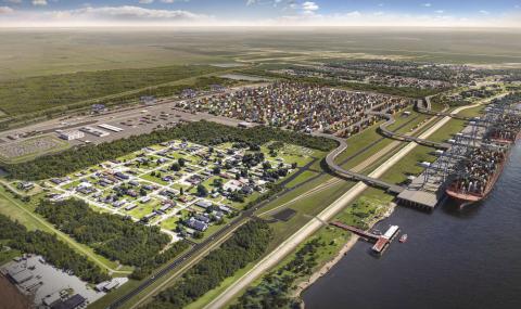 Digital rendering of the Louisiana International Terminal (LIT) scheduled to be built in Violet. Despite heavy criticism, the U.S. Army Corp of Engineers granted approval for the project proposed by Port NOLA on August 17, 2026. Photo: Port of New Orleans