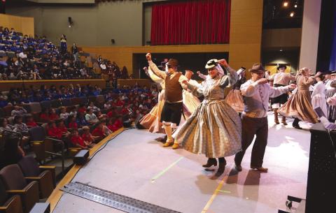 Folkloric group San Borondón from La Laguna, Tenerife performed at the Chalmette High Cultural Arts Center for St. Bernard Parish students.