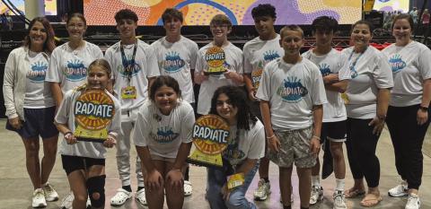 Trist Middle- From left to right - 1st row - Laylah Brown, Autumn Higginbotham, Jade Jamhour, Preston Senez. 2nd row - Lauren Blackwell (sponsor), Briley Blackwell, Caden Bryan, Colton Bourgeois, Jack McMullin, Ramy Dali, Bryce Watson, Sharene Dali (sponsor), Meghan McMullin (sponsor)