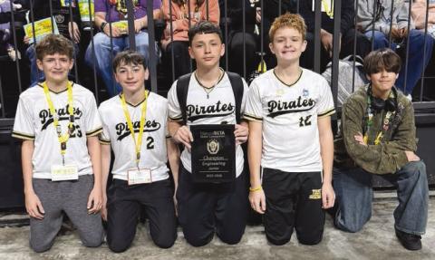 NP Trist Middle's 1st Place Engineering Team left to right– Gianni Domino, Brantley Topey, Jayden Forvendel, Micah Bastoe, Cade Billiot