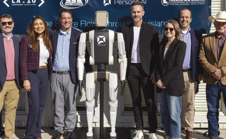Josh Fleig, Louisiana Innovation (LA.IO), Mindy Nunez-Airhart, SSE Steel Fabricators, Justin Airhart, SSE, Nicolaus Radford, Persona AI, Madeline Kawanaka, LA.IO, Grady Fitzpatrick, GNO, Inc., Parish President Louis Pomes.