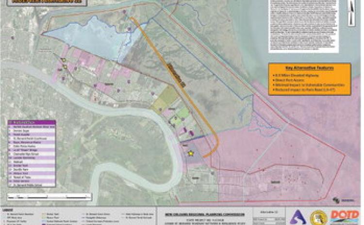 Alternative 12 is the longest of the three proposed routes at 8.9 miles and would allow trucks to avoid using major parish roads.