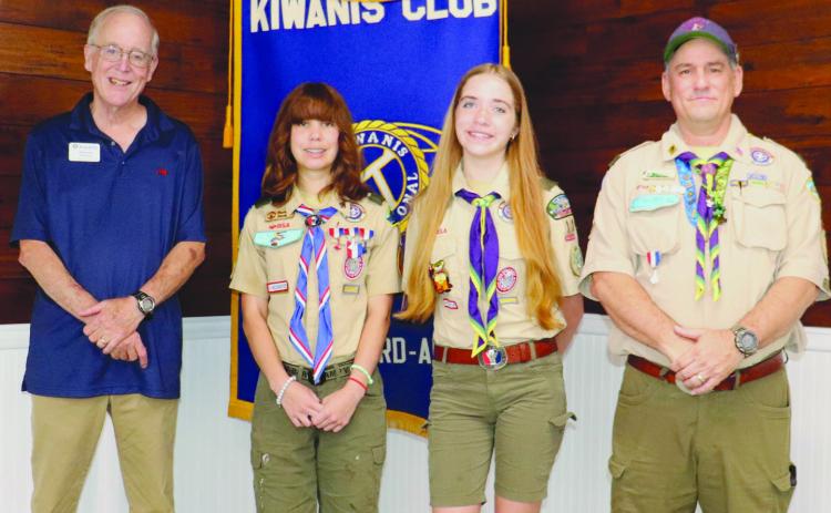 From left: St. Bernard Kiwanis President-Elect Michael Pechon, Troop 11 Eagle Scout Payten Perez, Troop 11 Eagle Scout Lucy Roberts, Troop 11 Scoutmaster Harry Deimel.