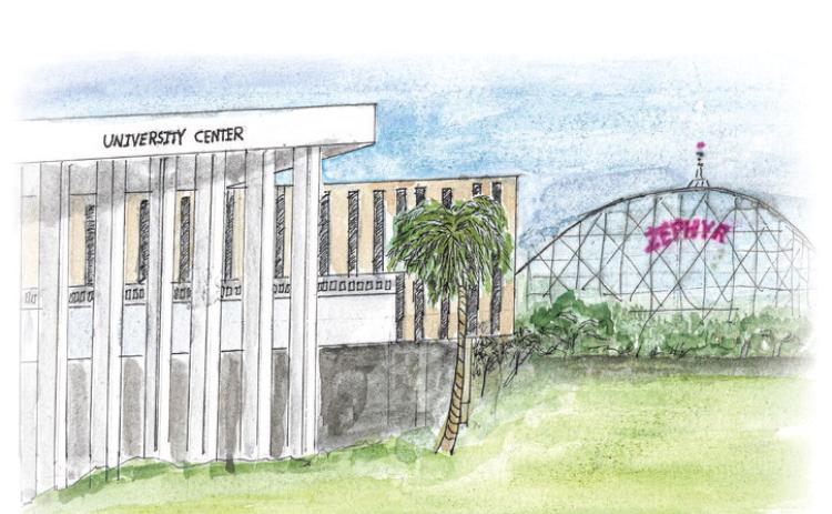 The iconic Twentieth Century amusement park, Pontchartrain Beach, with it’s memorable Zephyr rollercoaster ride on the New Orleans lakefront has been transformed into a launch pad of jobs and innovation named The Beach at UNO in honor of the bygone destination of entertainment thrill-seekers. Artist rendering of UNO and the Zephyr ride circa the 1970’s.