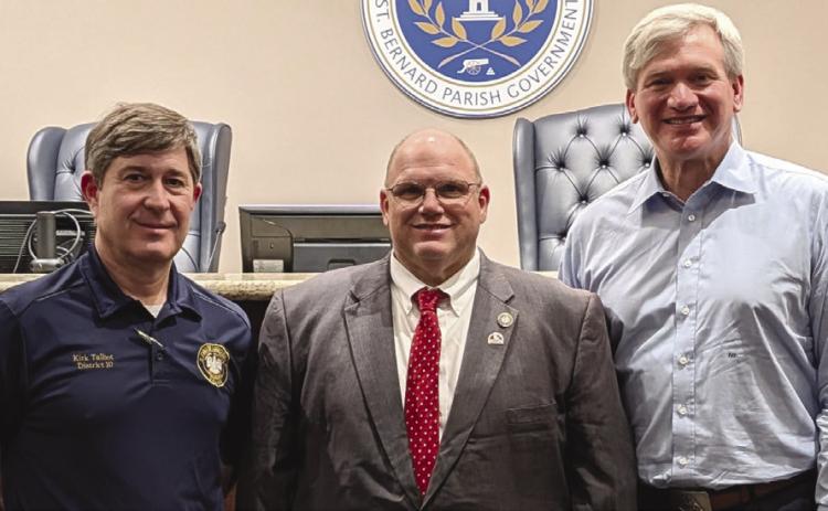From left: State Senate Insurance Committee Chairman Kirk Talbot, Rep. Mike Bayham, and Louisiana Insurance Commissioner Tim Temple