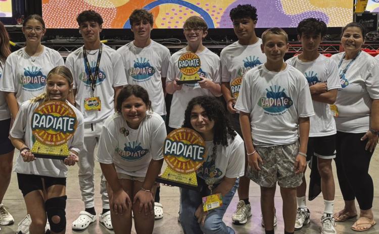 Trist Middle- From left to right - 1st row - Laylah Brown, Autumn Higginbotham, Jade Jamhour, Preston Senez. 2nd row - Lauren Blackwell (sponsor), Briley Blackwell, Caden Bryan, Colton Bourgeois, Jack McMullin, Ramy Dali, Bryce Watson, Sharene Dali (sponsor), Meghan McMullin (sponsor)