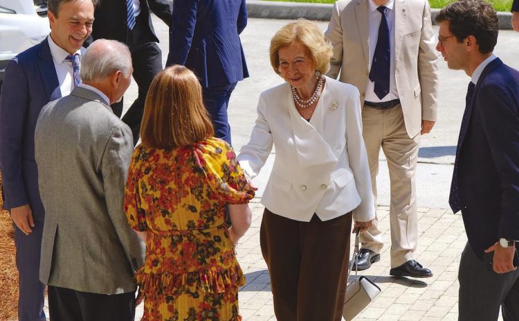Queen So. a of Spain greets Charles Cassar and Dr. Katherine Lemoine during her visit to St. Bernard on September 27. The visit was part of the Louisiana America 250 Commission's commemoration of Spain's connection to the parish. Photo Credit: St. Bernard Parish School Board