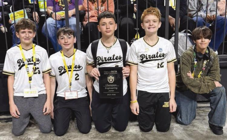 NP Trist Middle's 1st Place Engineering Team left to right– Gianni Domino, Brantley Topey, Jayden Forvendel, Micah Bastoe, Cade Billiot